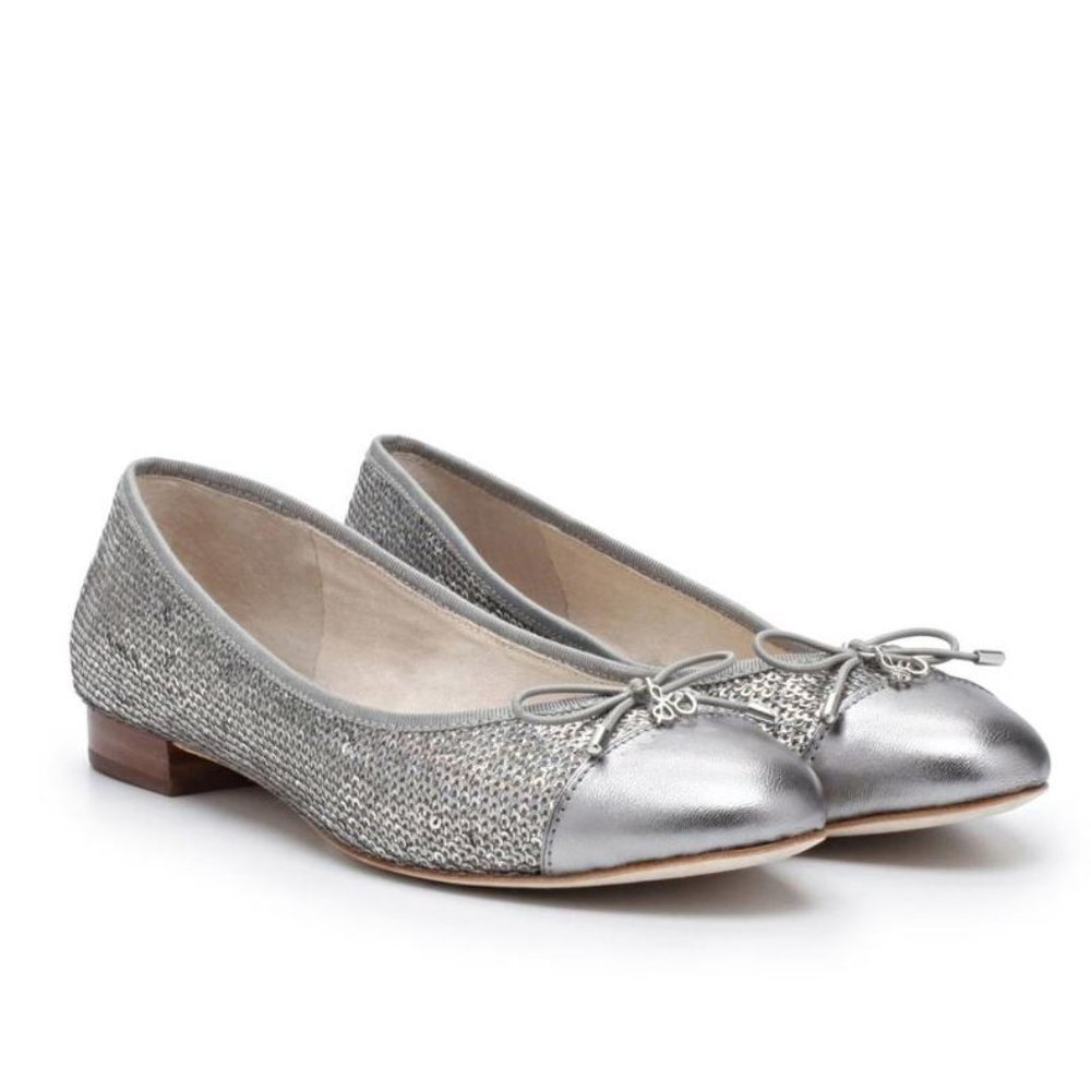 Sam Edelman Bev Sequin Bow Flats Pewter Slip On Shoes Size 7.5